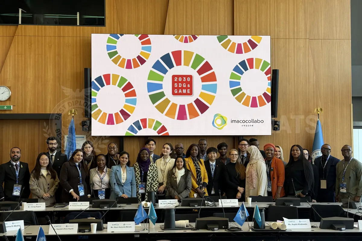 Delegates in the SDG room on the UN tour, Geneva